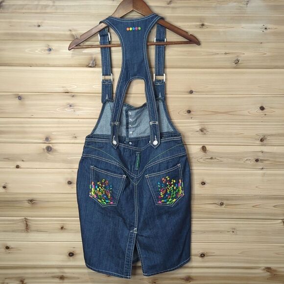Coogi Overall Mini Skirt Womens 9/10 Blue Embroidered Denim 90s y2k - Picture 12 of 16
